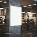 Blank vertical signboard in modern coffee shop interior