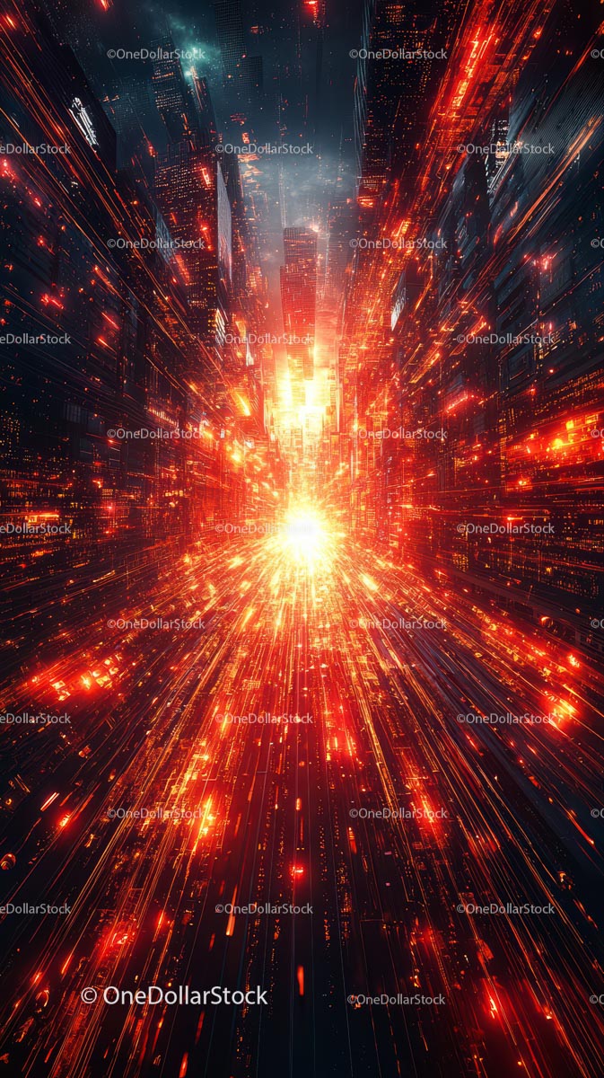 Futurystyczny nocny pejzaż miejski z neonami i danymi cyfrowymi