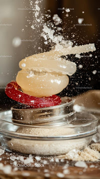Close-up of Baking Flour and Ingredients Falling with Dust Effect
