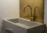 Modern Kitchen Sink with Gold Faucet and Concrete Countertop