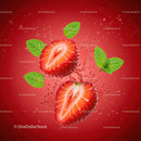 Fresh sliced strawberries with mint leaves splash