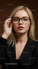 Elegant Woman with Glasses in Fashionable Studio Portrait