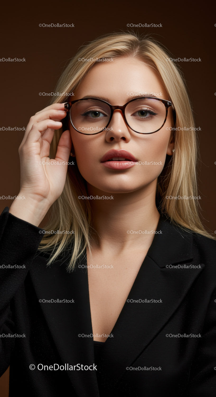 Elegant Woman with Glasses in Fashionable Studio Portrait
