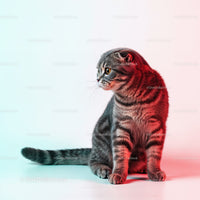 Playful Grey Tabby Cat in a Dynamic Pose with Striped Fur