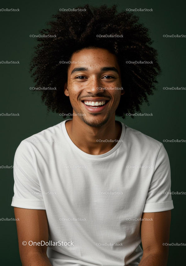 Smiling African American Man with Curly Hair in Studio Portrait