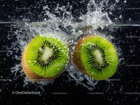 Fresh Kiwi Fruit Slices with Water Splash in Dark Background