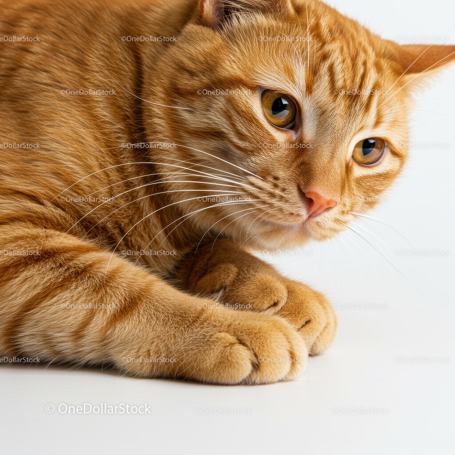 Close-up of thoughtful orange tabby cat resting paws