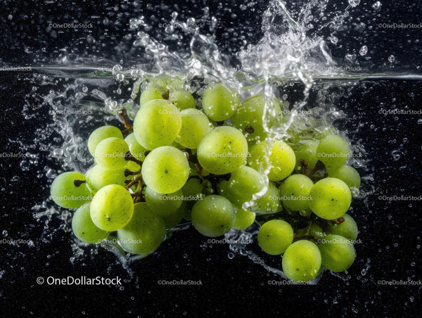 Green Grapes Splashing into Water Fresh Fruit with Vibrant Colors