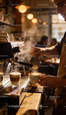 Barista Pouring Steamed Milk Into Fresh Coffee Cup