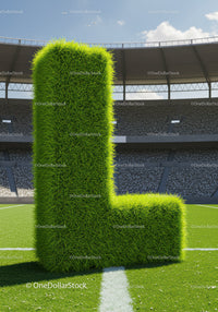 Green Grass Letter L on Soccer Stadium Field