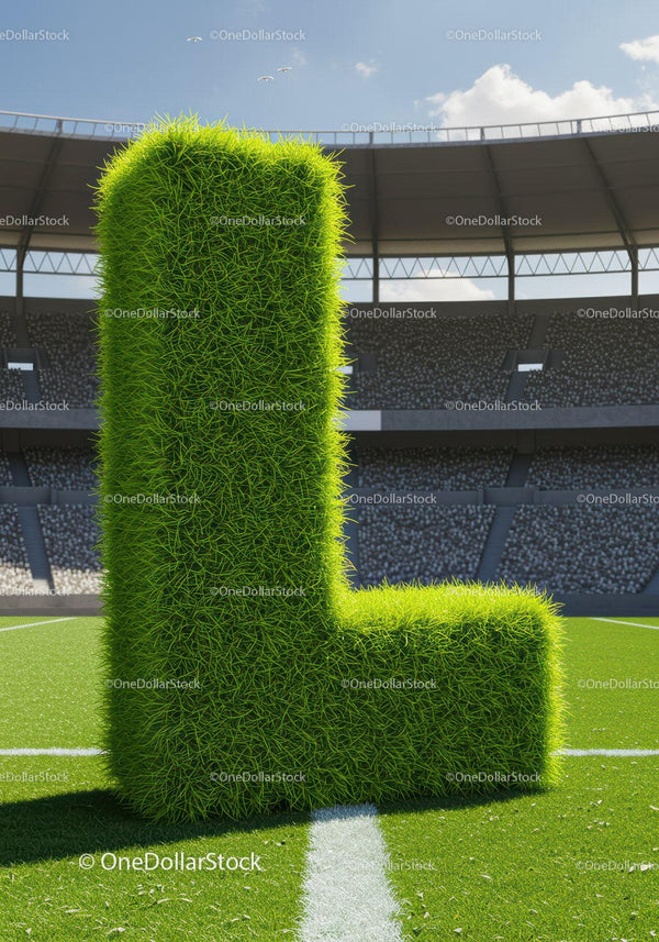 Green Grass Letter L on Soccer Stadium Field