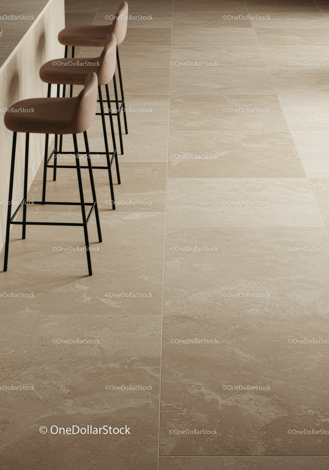 Modern Kitchen Bar Stools with Beige Tiles and Stylish Interior Design