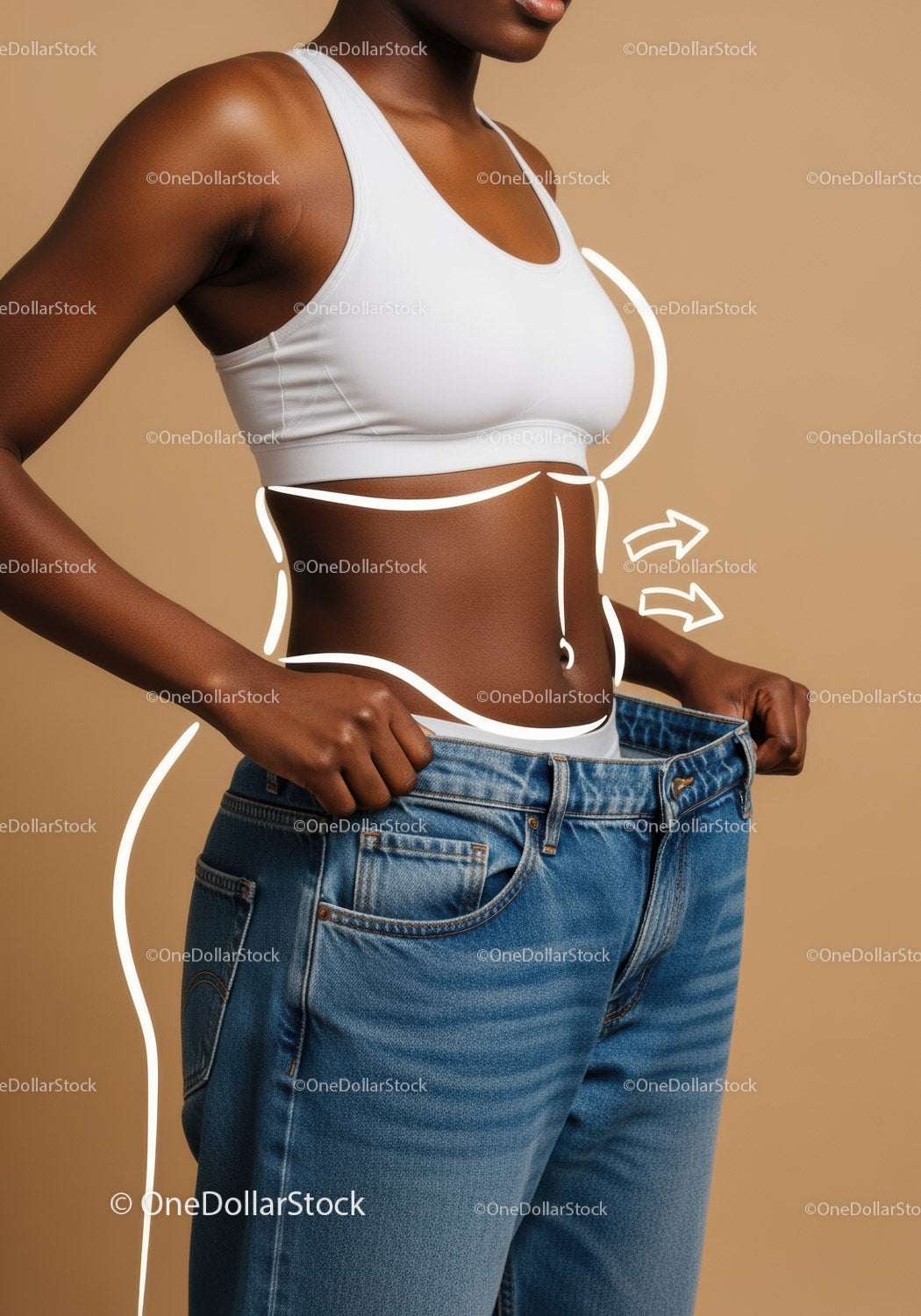 Slim Woman Measuring Waist with Tape in Casual Style