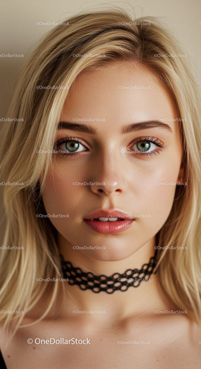 Portret młodej kobiety o blond włosach i niebieskich oczach w miękkim świetle