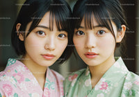 Elegant Young Women in Kimono with Cherry Blossom Pattern