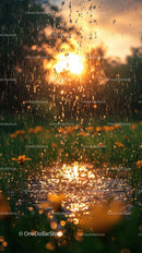 Dramatic Fireworks Explosion with Sparks Over Water and Greenery