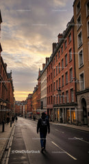 Colorful Urban Street with Walking Pedestrian and Historic Buildings