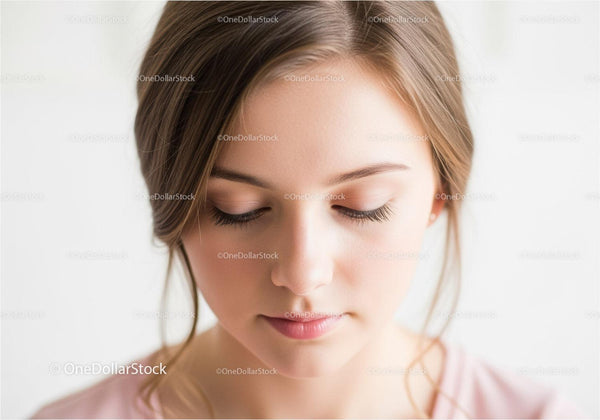 Portrait of a Young Woman with Beautiful Skin and Soft Makeup