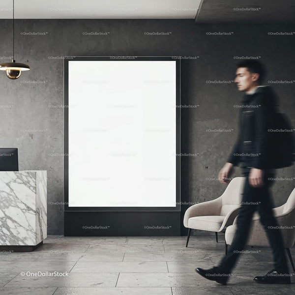Modern Lobby Interior with Blurred Walking Man JPG Mockup Image