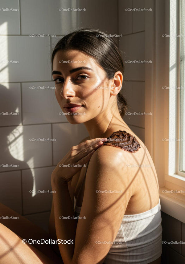 Woman Applying Natural Scrub in Soft Morning Light