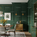 Luxurious Dining Room with Green Wall Panels and Gold Accents