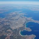 Aerial View of Lakes and Cityscape with Coastline and Islands