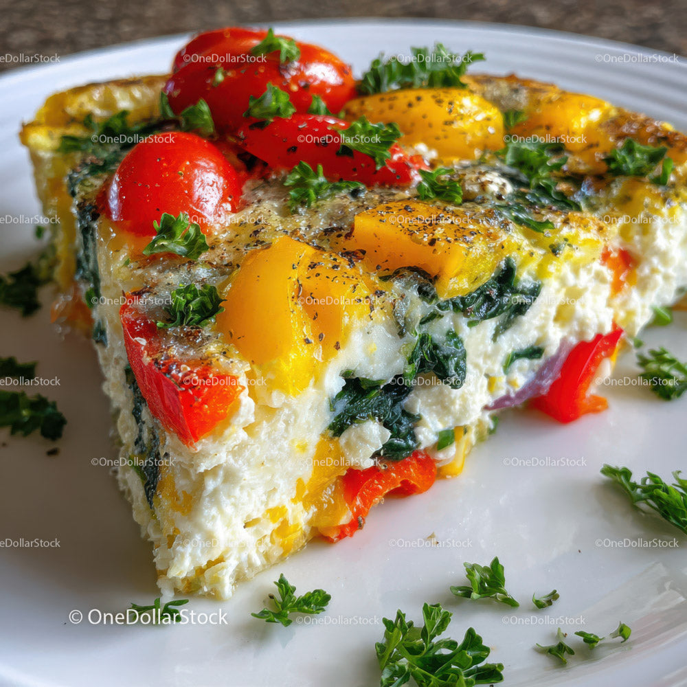 Kolorowa frittata warzywna z pomidorkami koktajlowymi i szpinakiem