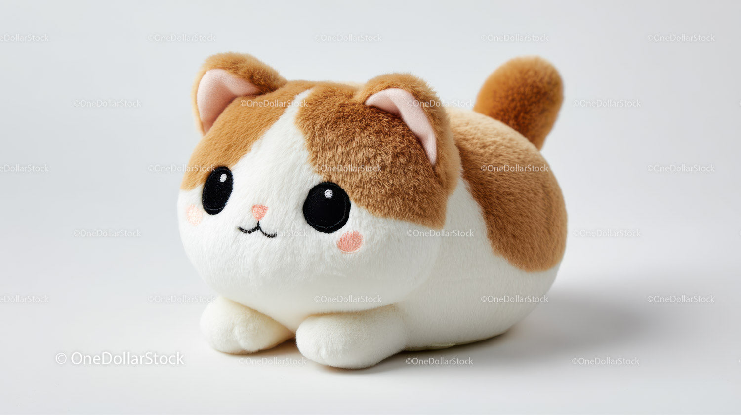 Cute Plush Cat Toy with Large Black Eyes and Pink Nose