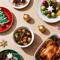 Festive holiday meal with roasted chicken and Christmas treats
