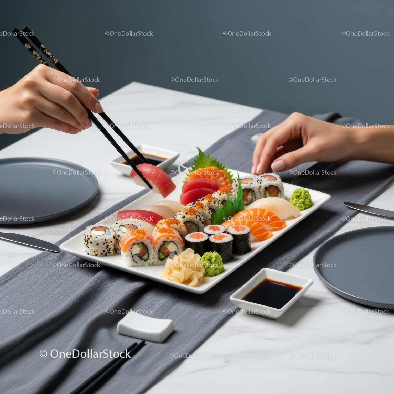 Sushi Platter with Assorted Rolls and Fresh Fish for Gourmet Dining