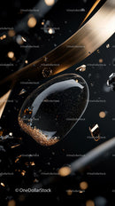 Elegant Champagne Splash with Golden Bubbles Over Black Background