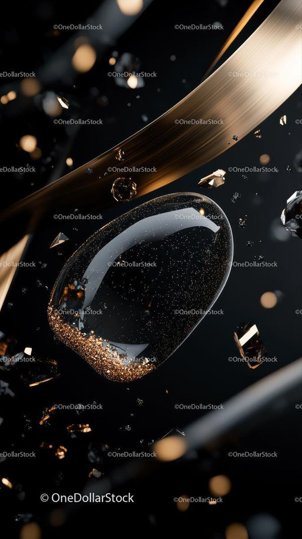 Elegant Champagne Splash with Golden Bubbles Over Black Background