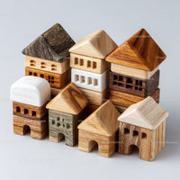 Set of Colorful Wooden Blocks and Shapes for Children's Play