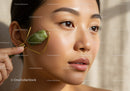 Close-Up of Woman Using Jade Roller for Facial Skincare Routine