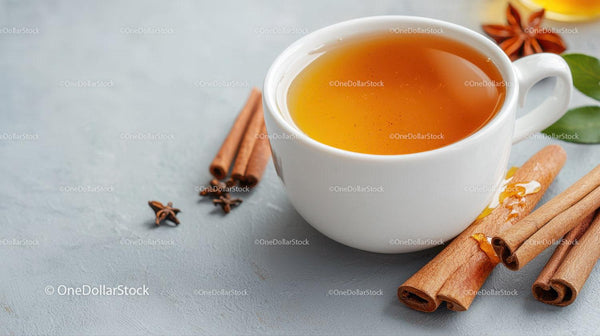 White Cup Filled With Hot Tea On Gray Surface