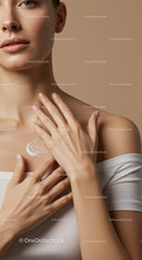 Portrait of a Woman Applying Moisturizer with Smooth Skin and Clear Complexion