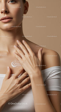 Portrait of a Woman Applying Moisturizer with Smooth Skin and Clear Complexion