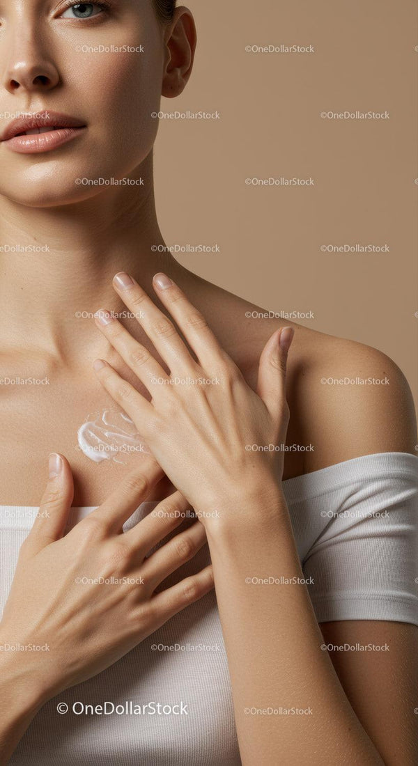 Portrait of a Woman Applying Moisturizer with Smooth Skin and Clear Complexion