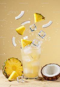 Refreshing Pineapple Coconut Drink with Ice Splash
