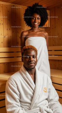 Happy African American Couple Enjoying Spa and Sauna Treatment