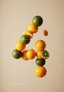Creative number four made of fresh citrus fruits