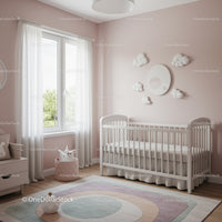 Baby Nursery Room with Cloud Wall Decor and White Crib