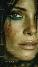Close-Up of Woman with Golden Eye Makeup and Freckles