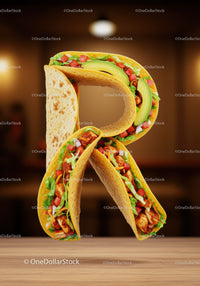 Letter R Shaped Delicious Mexican Taco Arrangement