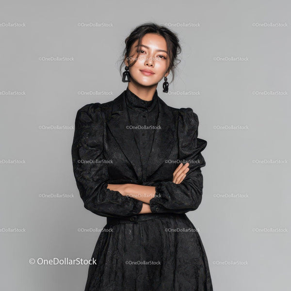 Elegant Woman in Black Dress with Statement Earrings