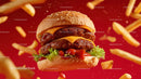 Delicious Fast Food Cheeseburger with Fried Chicken Patties and Fries