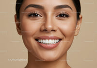 Close up of happy young woman with natural makeup