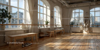 Bright Modern Studio with Large Windows and Wooden Floor
