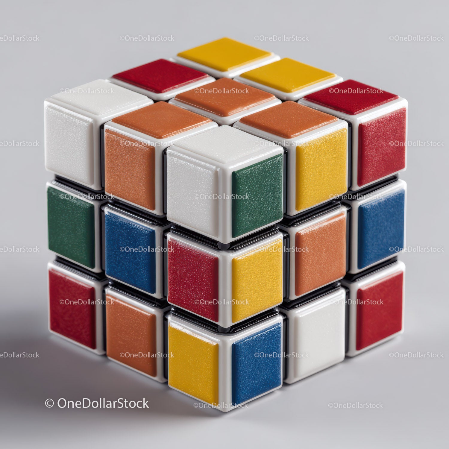 Colorful Rubik's Cube with Vibrant Red, Blue, Green, Yellow, and White Colors