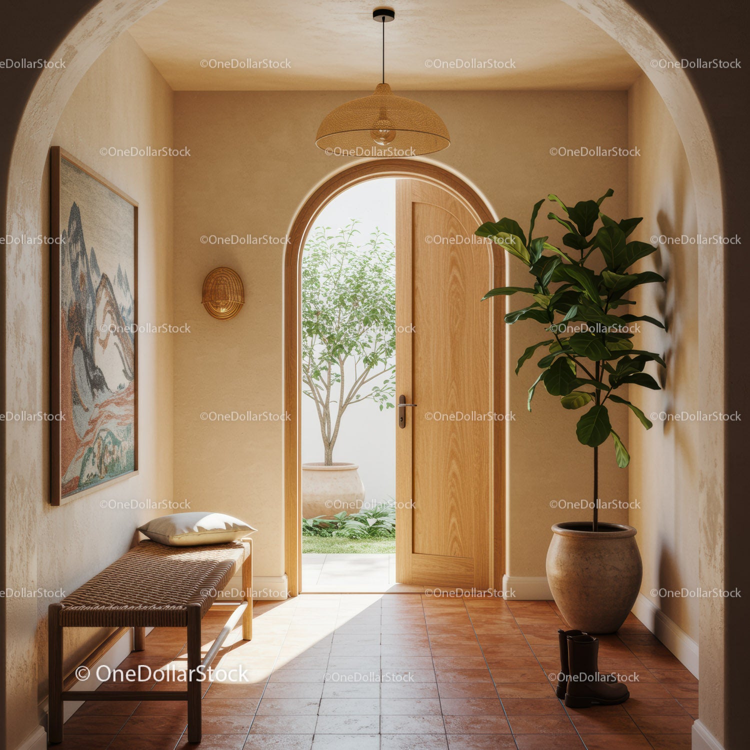 Warm Mediterranean Entrance Hall with Natural Light
